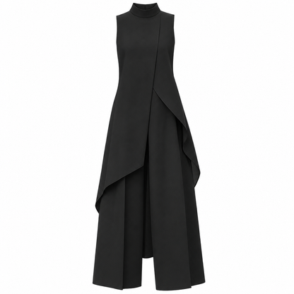 Conjunto de túnica asimétrica sin mangas y pantalones de pierna ancha para mujer