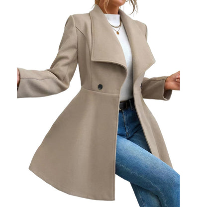 Abrigo elegante de solapa para mujer, corte entallado