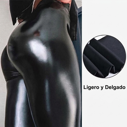 Leggings de cuero PU de cintura alta para mujer