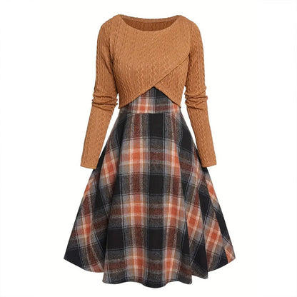 Conjunto elegante de vestido a cuadros y top corto para mujer