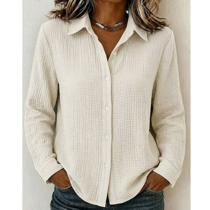 🔥 ¡50% OFF POR TIEMPO LIMITADO! 👚 Blusa Elegante de Manga Larga para Mujer – Textura Crepé, Cómoda y Sofisticada ✨
