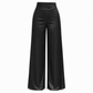 Elegantes pantalones de satén de talle alto y pierna ancha con cintura asimétrica