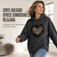 Sudadera con capucha de forro polar informal para mujer con estampado de corazón de leopardo y bolsillo canguro