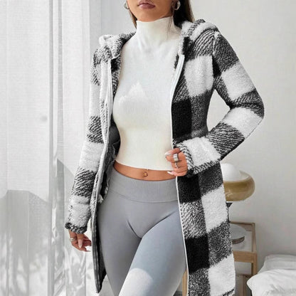 🔥 ¡50% OFF POR TIEMPO LIMITADO! 🧥 Chaqueta de Cuadros con Cremallera y Capucha para Mujer – Cálida, Casual y Elegante ✨