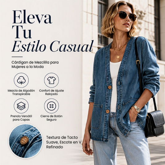 🔥 ¡50% OFF POR TIEMPO LIMITADO! 🧥 Cárdigan Vaquero con Cuello V para Mujer – Casual, Cómodo y Estilo Urbano ✨