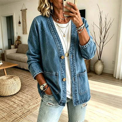 🔥 ¡50% OFF POR TIEMPO LIMITADO! 🧥 Cárdigan Vaquero con Cuello V para Mujer – Casual, Cómodo y Estilo Urbano ✨
