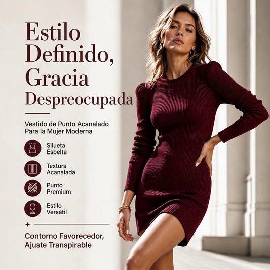 🔥 ¡50% OFF POR TIEMPO LIMITADO! 👗 Vestido Ajustado de Punto Acanalado para Mujer – Cuello Redondo, Elegante y Favorecedor ✨