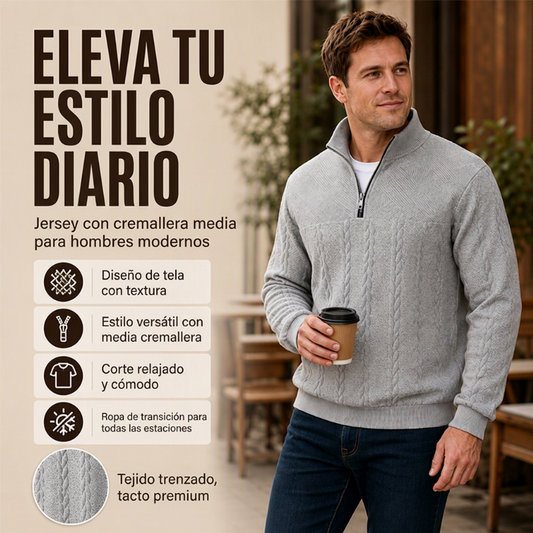 🔥 ¡50% OFF POR TIEMPO LIMITADO! 👕 Sudadera Casual Jacquard con Media Cremallera para Hombre – Diseño Elegante, Cómoda y Versátil ✨