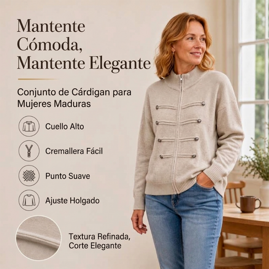 Chaqueta de jersey informal con doble cremallera para mujer