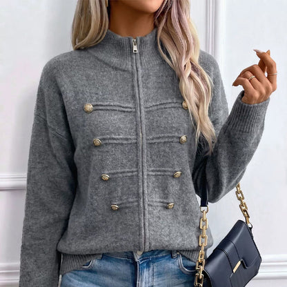 Chaqueta de jersey informal con doble cremallera para mujer
