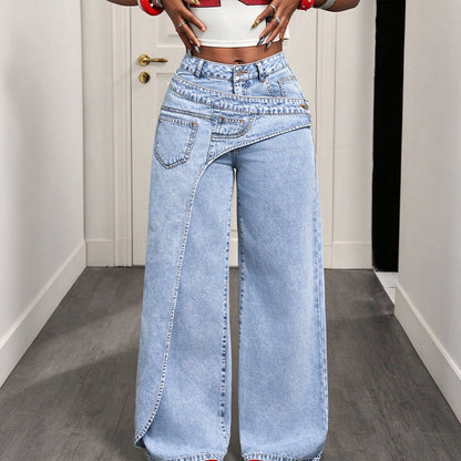 🔥 ¡50% OFF POR TIEMPO LIMITADO! 👖 Jeans Asimétricos de Pierna Ancha para Mujer – Modernos, Cómodos y Llenos de Estilo ✨