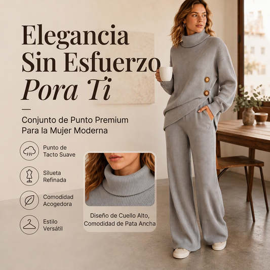 🔥 ¡50% OFF POR TIEMPO LIMITADO! 👗 Conjunto de Suéter de Punto con Cuello Alto y Pantalón de Pierna Ancha para Mujer – Cálido, Cómodo y Elegante ✨