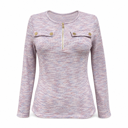 🔥 ¡50% OFF POR TIEMPO LIMITADO! 🧶👚 Top de Punto de Manga Larga con Cuello V y Media Cremallera para Mujer – Cómodo, Elegante y Versátil ✨