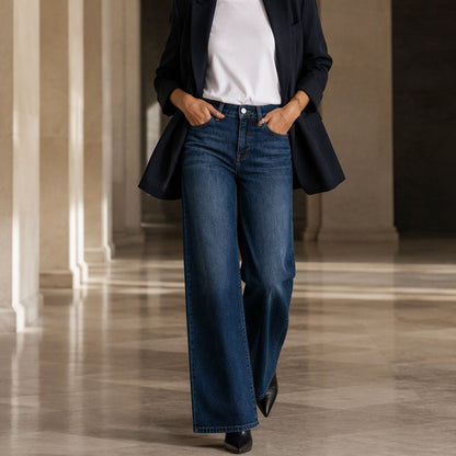 🔥 ¡50% OFF POR TIEMPO LIMITADO! 👖✨ Jeans Elásticos de Talle Alto y Pierna Ancha para Mujer – Cómodos, Favorecedores y Modernos