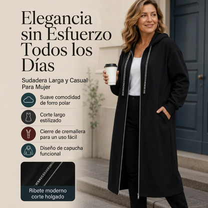 🔥 ¡50% OFF POR TIEMPO LIMITADO! 🧥✨ Chaqueta Casual Larga con Capucha y Cremallera para Mujer – Cómoda, Práctica y Versátil