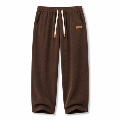Pantalones casuales de pana para hombre, corte holgado con cintura elástica con cordón de ajuste