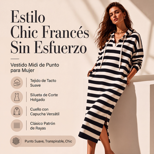 🔥 ¡50% OFF POR TIEMPO LIMITADO! 👗🧥 Vestido Sudadera Casual con Capucha y Rayas para Mujer – Cómodo, Moderno y Fácil de Llevar ✨