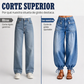 Jeans de mujer de talle alto estilo globo con puños con cordón