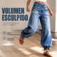 Jeans de mujer de talle alto estilo globo con puños con cordón