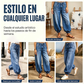 Jeans de mujer de talle alto estilo globo con puños con cordón