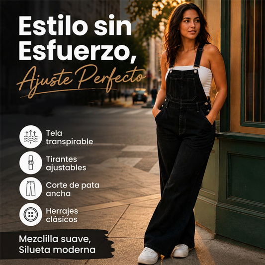 🔥 ¡50% OFF POR TIEMPO LIMITADO! 👖✨ Overol de Denim de Pierna Ancha para Mujer con Bolsillos – Cómodo, Moderno y Fácil de Combinar
