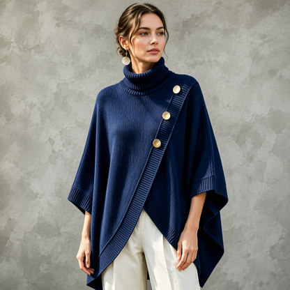 🔥 ¡50% OFF POR TIEMPO LIMITADO! 🧶✨ Suéter Poncho de Punto con Cuello Alto Asimétrico para Mujer – Elegante, Cálido y con un Estilo Único