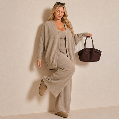 Conjunto de descanso de punto de 3 piezas para mujer
