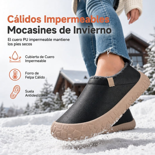 Botas de invierno impermeables para mujer, zapatos casuales forrados de algodón cálido sin cordones con cuña oculta, suela antideslizante y suave para caminar