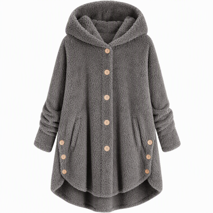 Abrigo de Invierno para Mujer de Color Sólido, Botones Asimétricos, de Felpa Afelpada y Suave