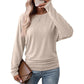 Suéter de punto de manga larga y cuello redondo holgado casual para mujer, con diseño de hombro caído, alas de murciélago y fruncido lateral