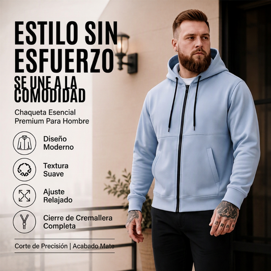 Chaqueta casual con capucha y cremallera para hombre, abrigada