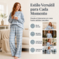 🔥 ¡50% OFF POR TIEMPO LIMITADO! 👚👖 Conjunto de 2 Piezas para Mujer con Top de Cuello Alto a Rayas y Pantalón de Pierna Ancha – Elegante, Cómodo y Moderno ✨