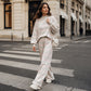🔥 ¡50% OFF POR TIEMPO LIMITADO! 👚👖 Conjunto de 2 Piezas para Mujer con Top de Cuello Alto a Rayas y Pantalón de Pierna Ancha – Elegante, Cómodo y Moderno ✨