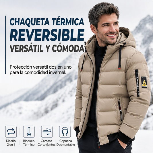 Abrigo cálido reversible con capucha para hombre